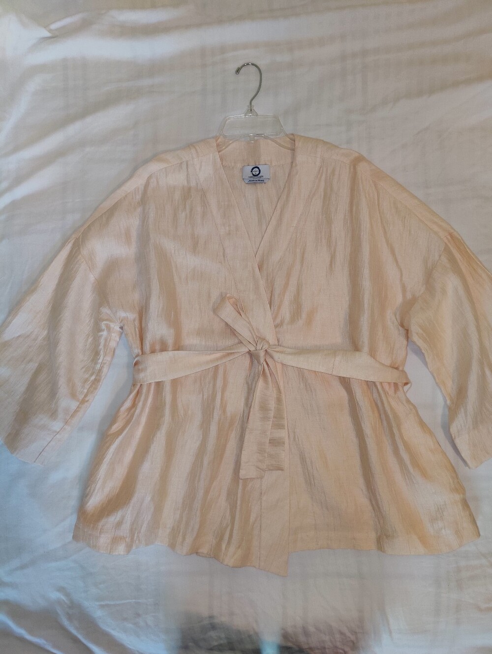 VOYAGE by MARINA RINALDI Linen Blend Robe Style Top With Tie And Pockets, 14